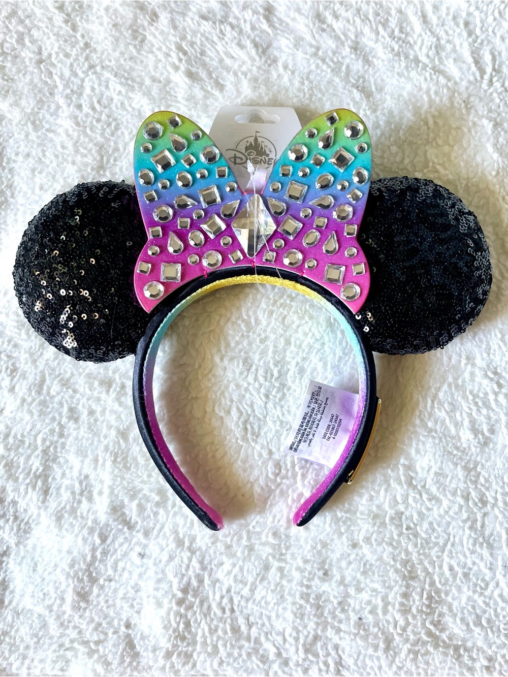 Disney Parks Disneyland 70th Rainbow Gem Bow Minnie Ears Headband